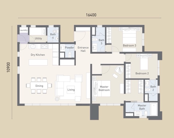 Type C floor plan 1,625 sq ft 3+1 bedroom