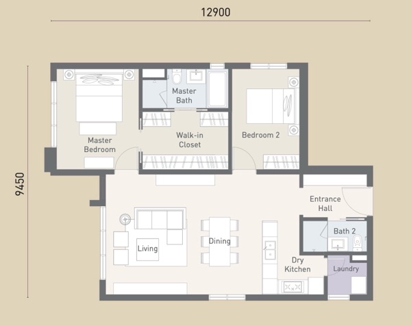 Type D2 floor plan 1,109 sq ft 2 bedroom